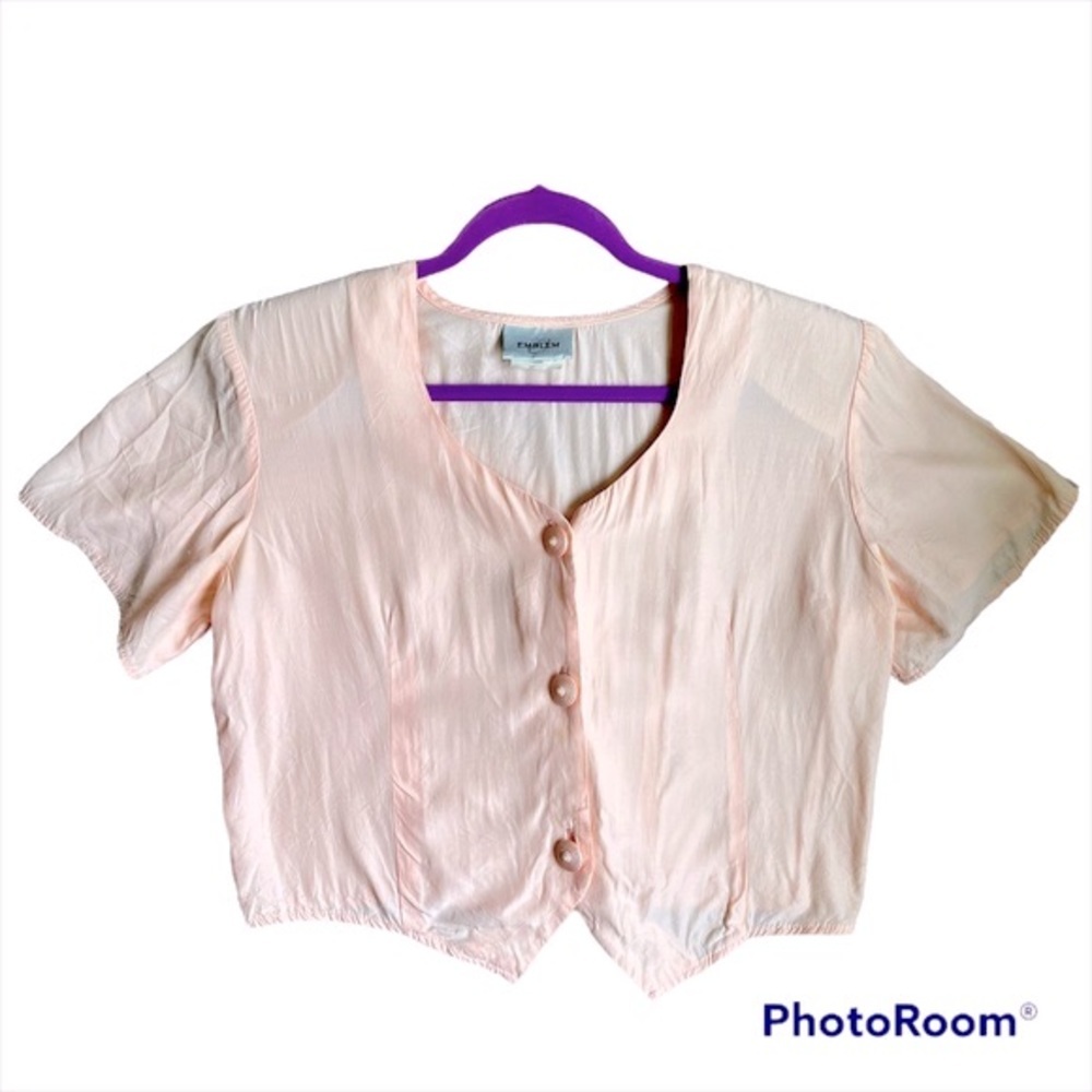 Vintage cream cropped button down blouse - size medium